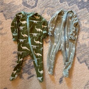 Kickee Pants Green Dinosaur and Nautical Footie pajamas Size NB